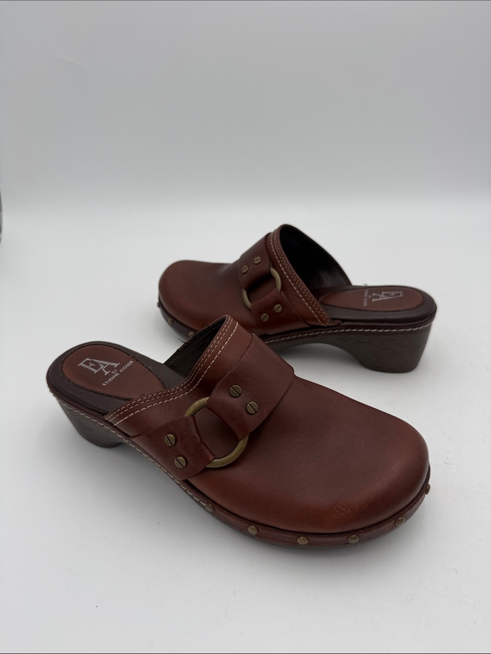 Vintage Etienne Aigner Brown Leather Clog Mules - Women 7.5 slip on casual Y2K